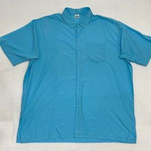 La Leela Solid Blue Button-down Short Sleeve Casual Shirt Mens 4XL